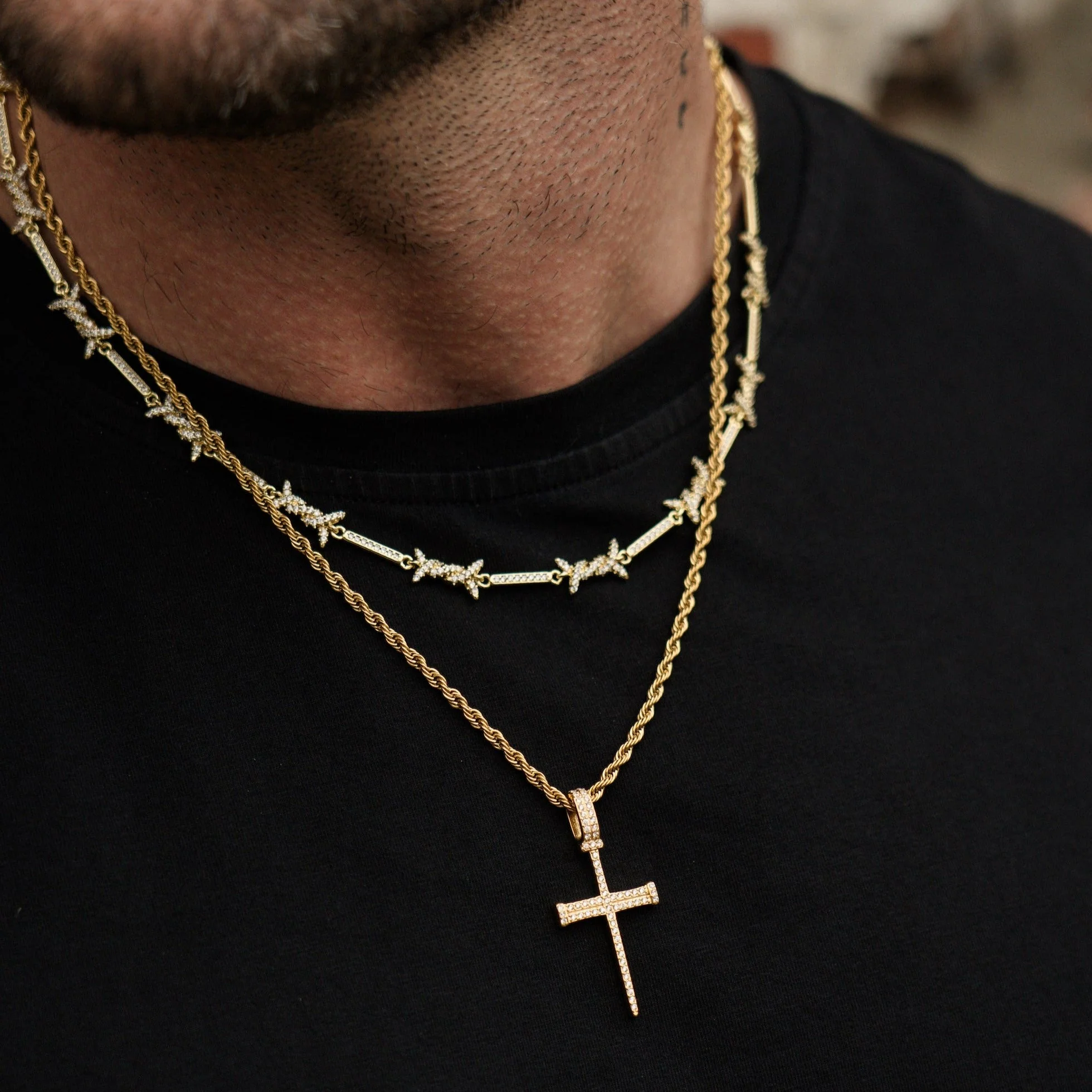 Iced Barbed Wire Necklace - Gold RG127G - Image 6